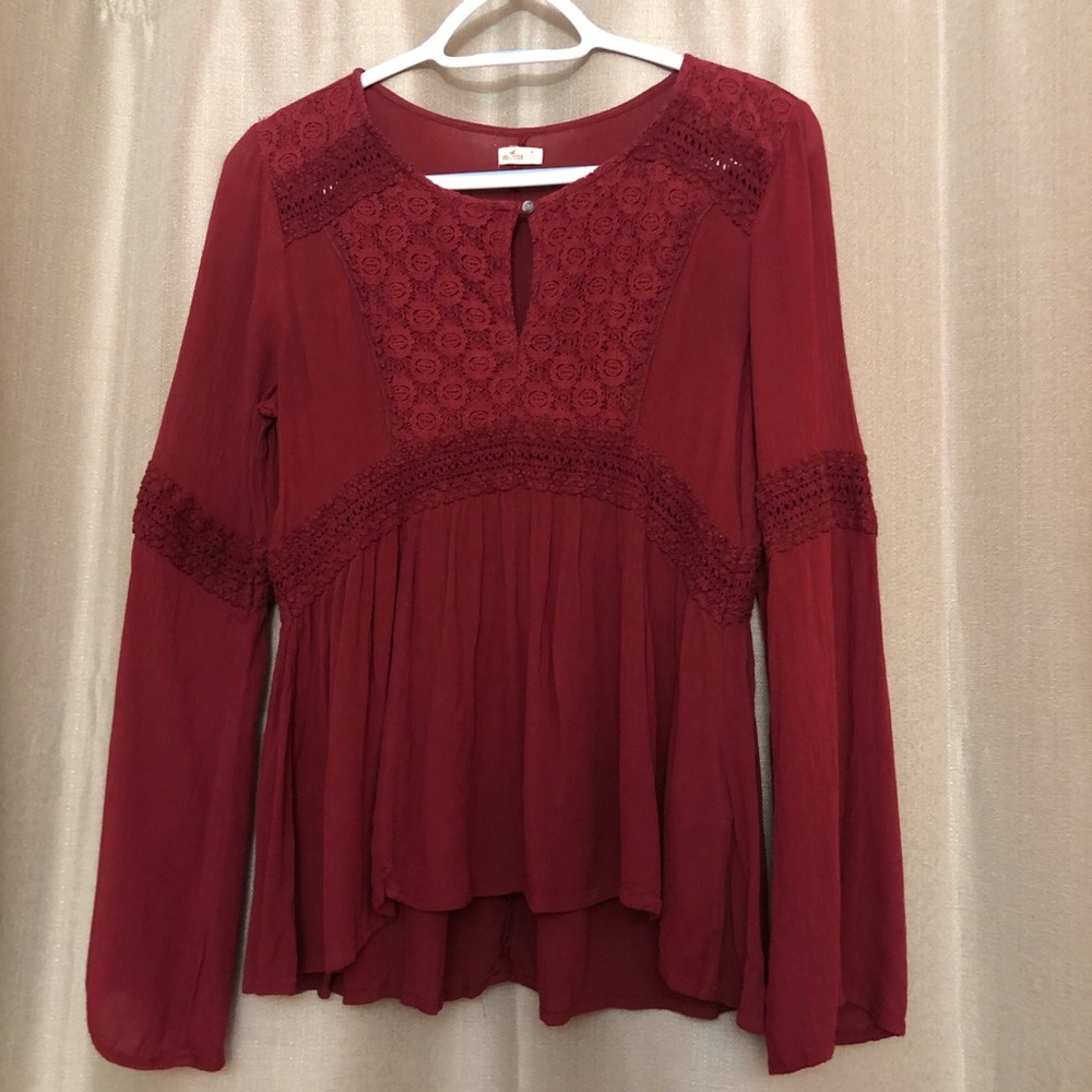 Hollister Red Blouse with Lace Details